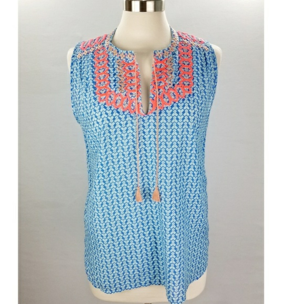 J. Crew Arrow Print Embroidered Tassel Top - Picture 3 of 7
